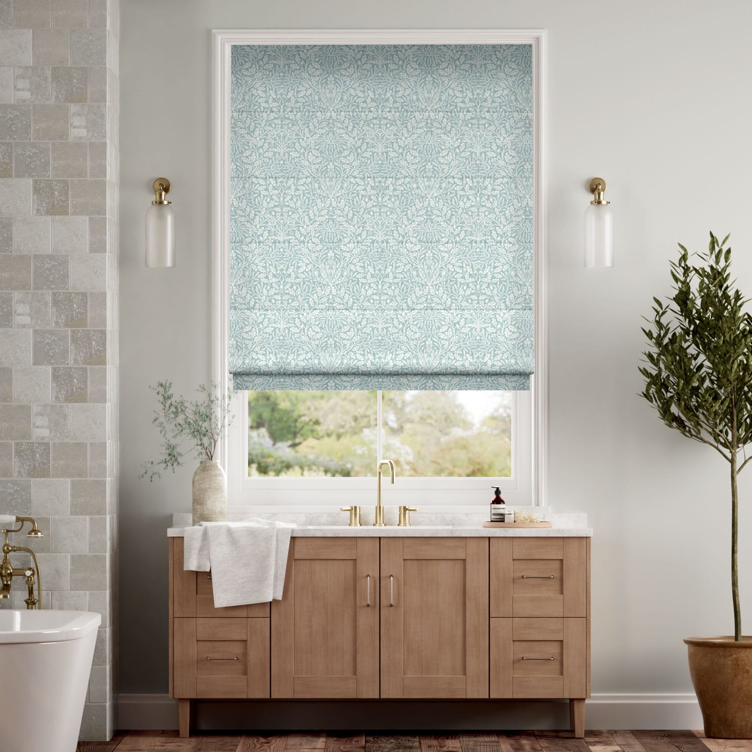 【つっぱり式】ウィリアムモリス　エイコーン　ダックエッグ ローマンシェード