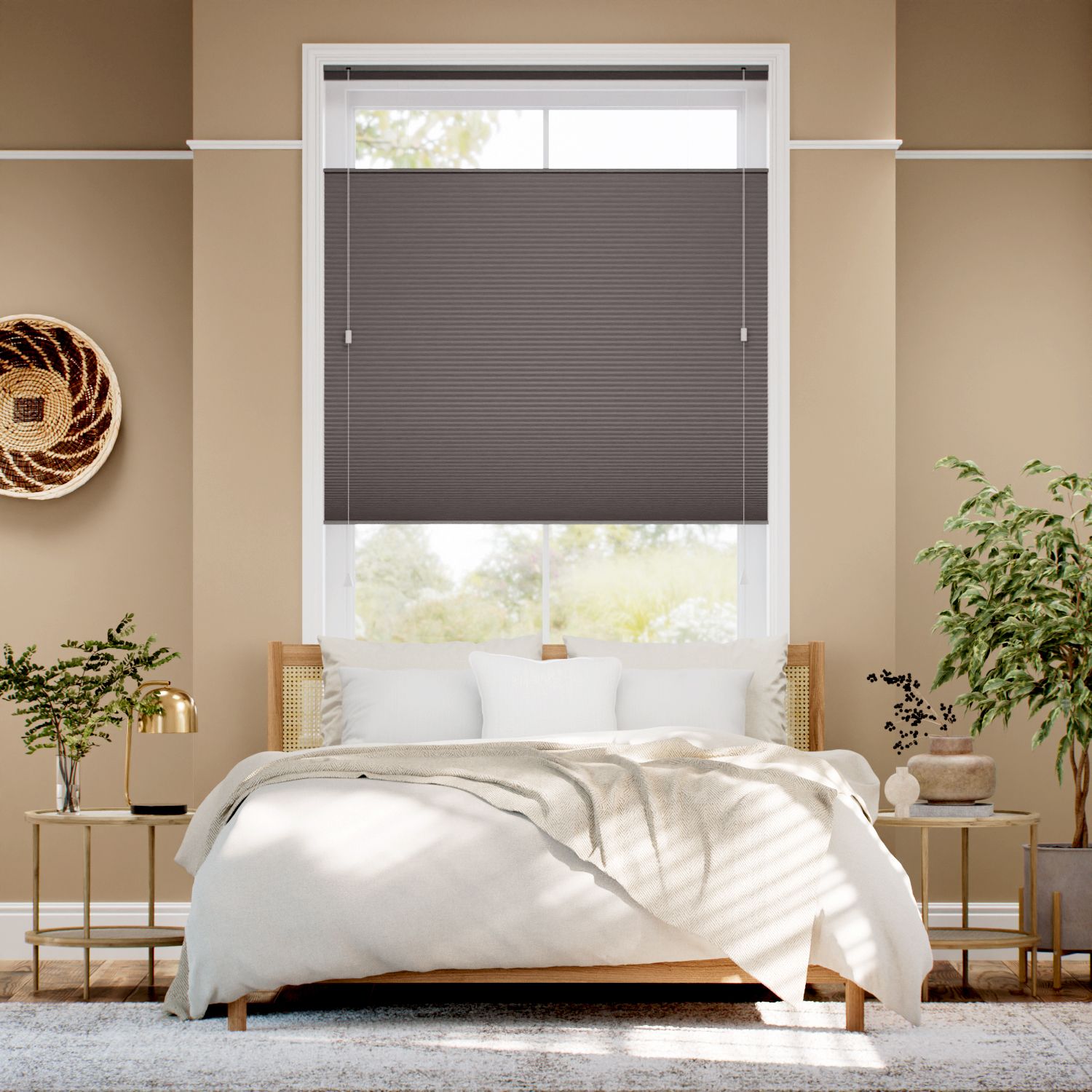 【つっぱり式】遮光トップダウンハニカム ダークグレー シェード