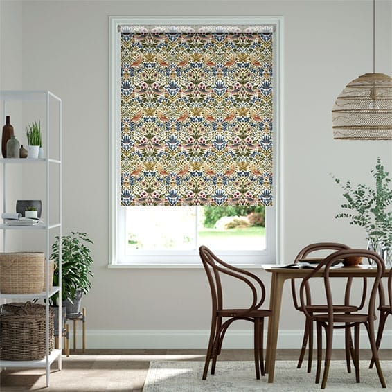 【つっぱり式】ウィリアムモリス　いちご泥棒　ナチュラル ロールスクリーン　-プルコード式-