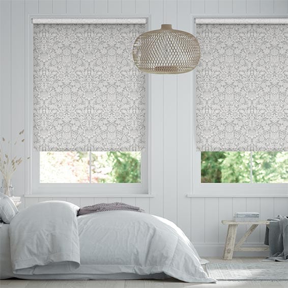 【つっぱり式】ウィリアムモリス　サンフラワー　シルバーグレー ロールスクリーン　-プルコード式-