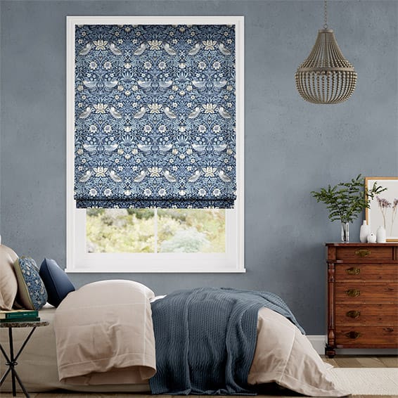 ウィリアムモリス　いちご泥棒　インディゴブルー ローマンシェード