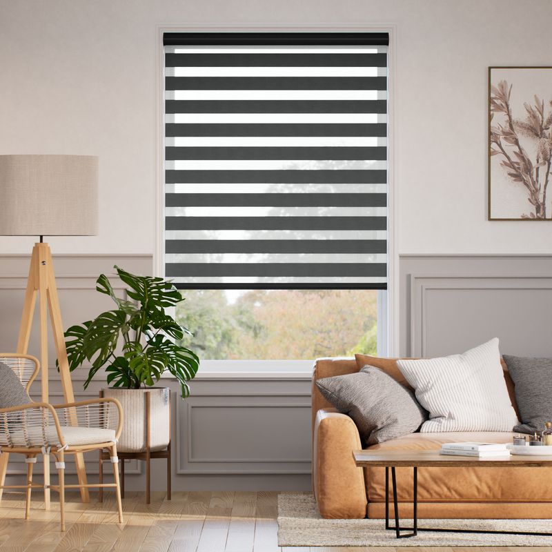 コードレス ゼブラ 遮光 チャコール 調光ロールスクリーン