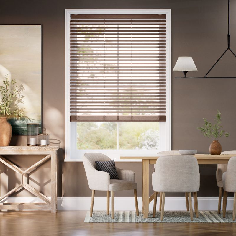 コードレス ラスティック ブラウン ウッドブラインド