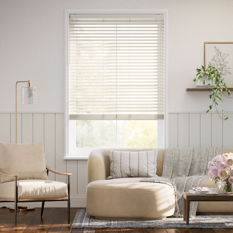 コードレス シンプル オフホワイト ウッドブラインド