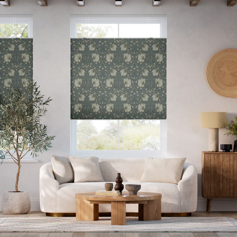 コードレス 遮光トップダウンハニカム ウィリアムモリス ピンパーネル セージ シェード