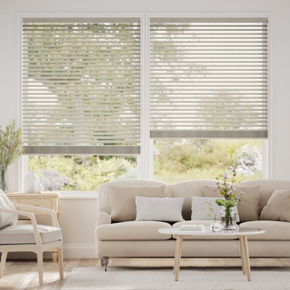 【カーテンレール可】ラスティック　モスグレー ウッドブラインド