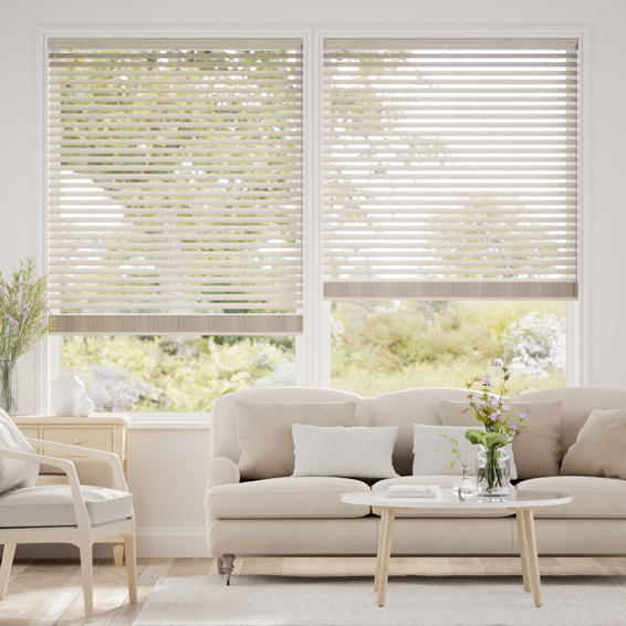 【カーテンレール可】ラスティック トープグレー ウッドブラインド