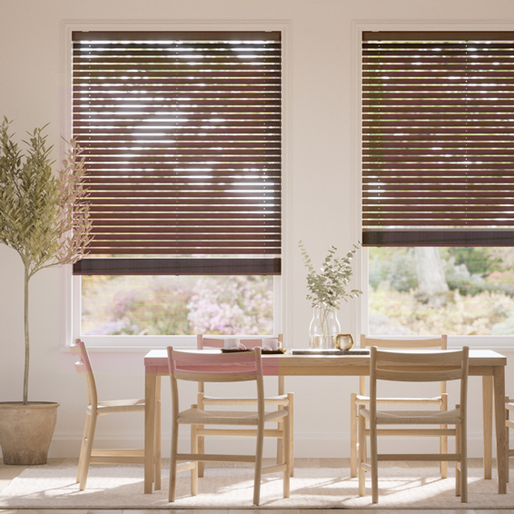 【カーテンレール可】ラスティック ウォルナット ウッドブラインド