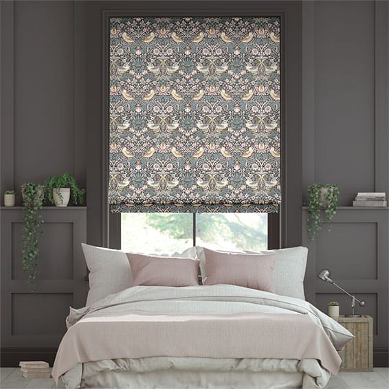 【カーテンレール可】ウィリアムモリス　いちご泥棒　ビンテージブラッシュ ローマンシェード