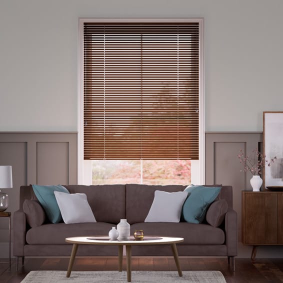 【カーテンレール可】ウッド調　ブラウン アルミブラインド