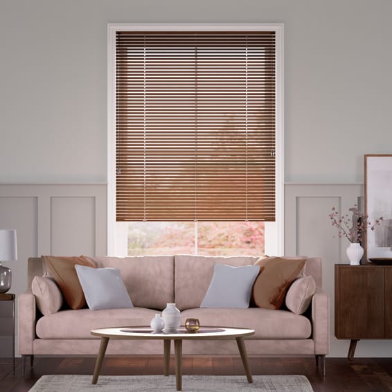 【カーテンレール可】ウッド調　オーク アルミブラインド