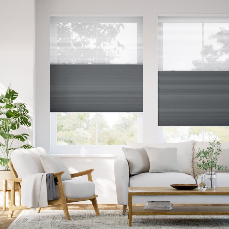 【カーテンレール可】コードレス ツインハニカム シアースレートブルー ハニカムシェード