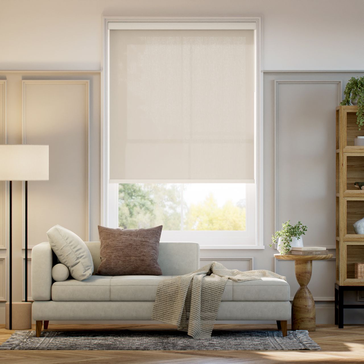 【カーテンレール可】非遮光テクスチャードベージュ ロールスクリーン