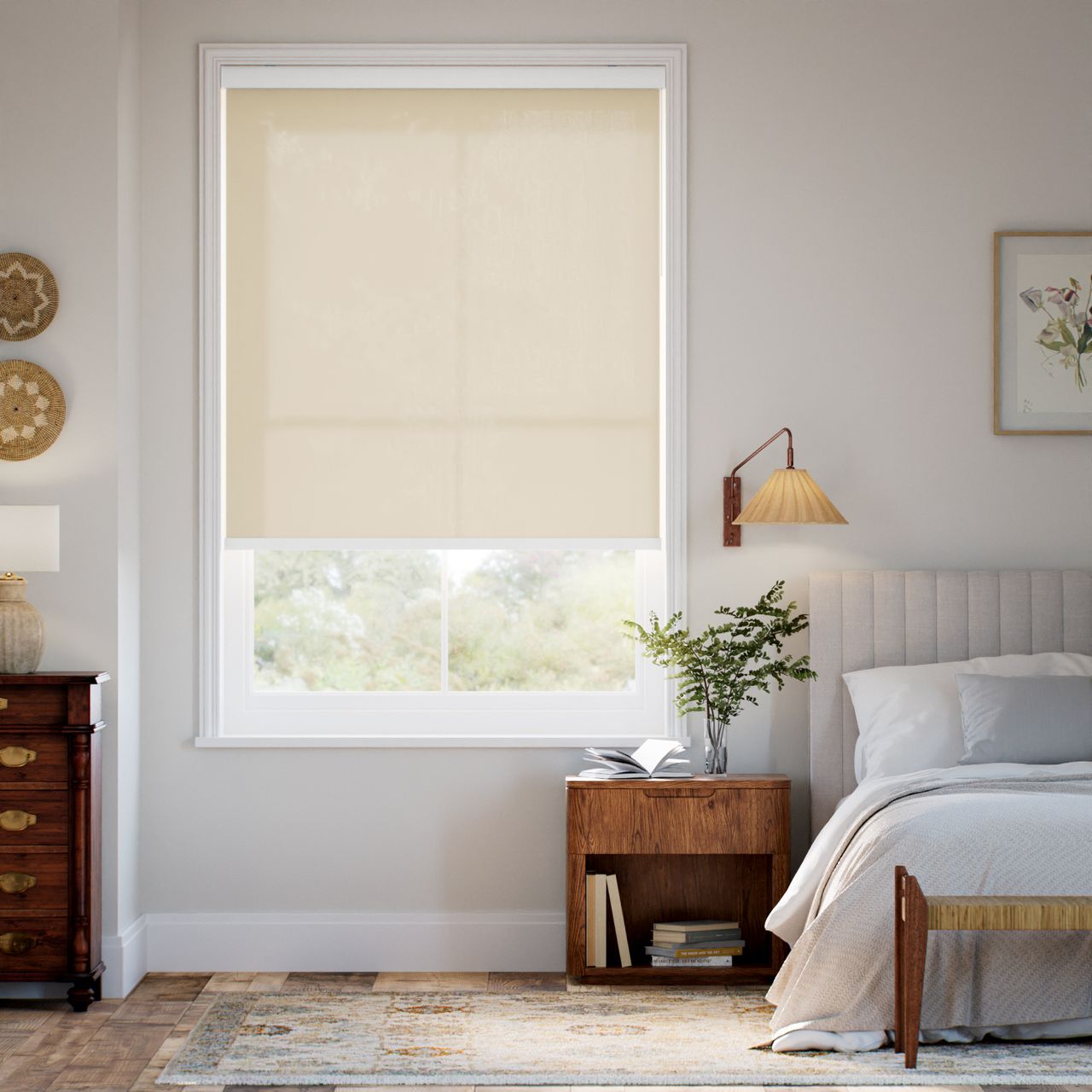 【カーテンレール可】非遮光 マスタード ロールスクリーン