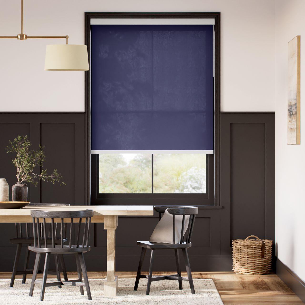 【カーテンレール可】非遮光 レッドブルー ロールスクリーン