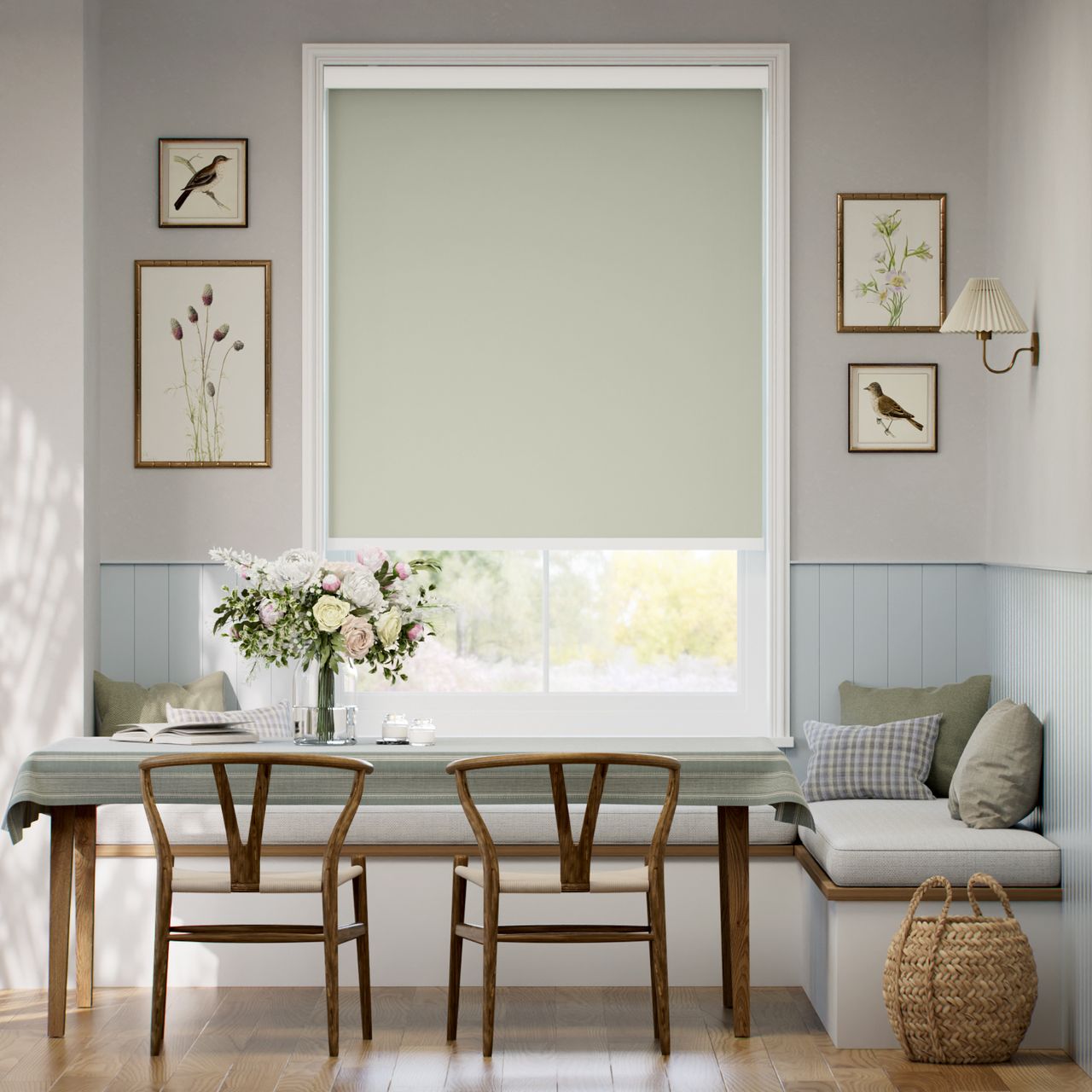 【カーテンレール可】遮光 グリーン ロールスクリーン