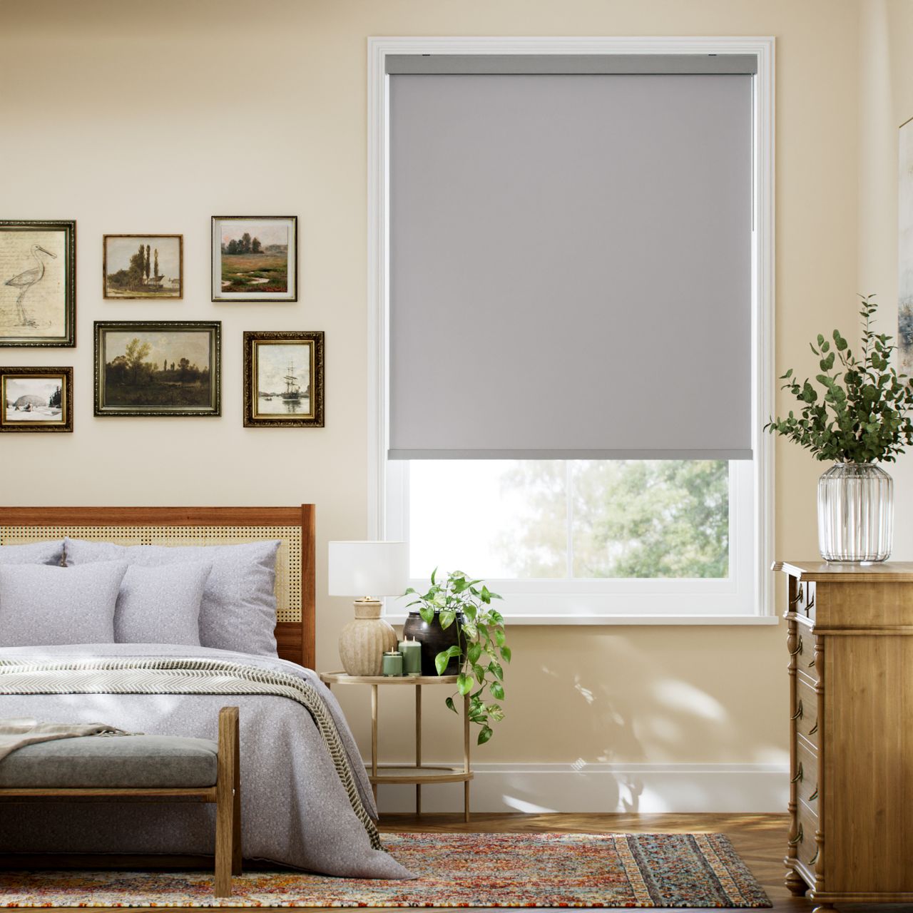 【カーテンレール可】遮光 グレー ロールスクリーン