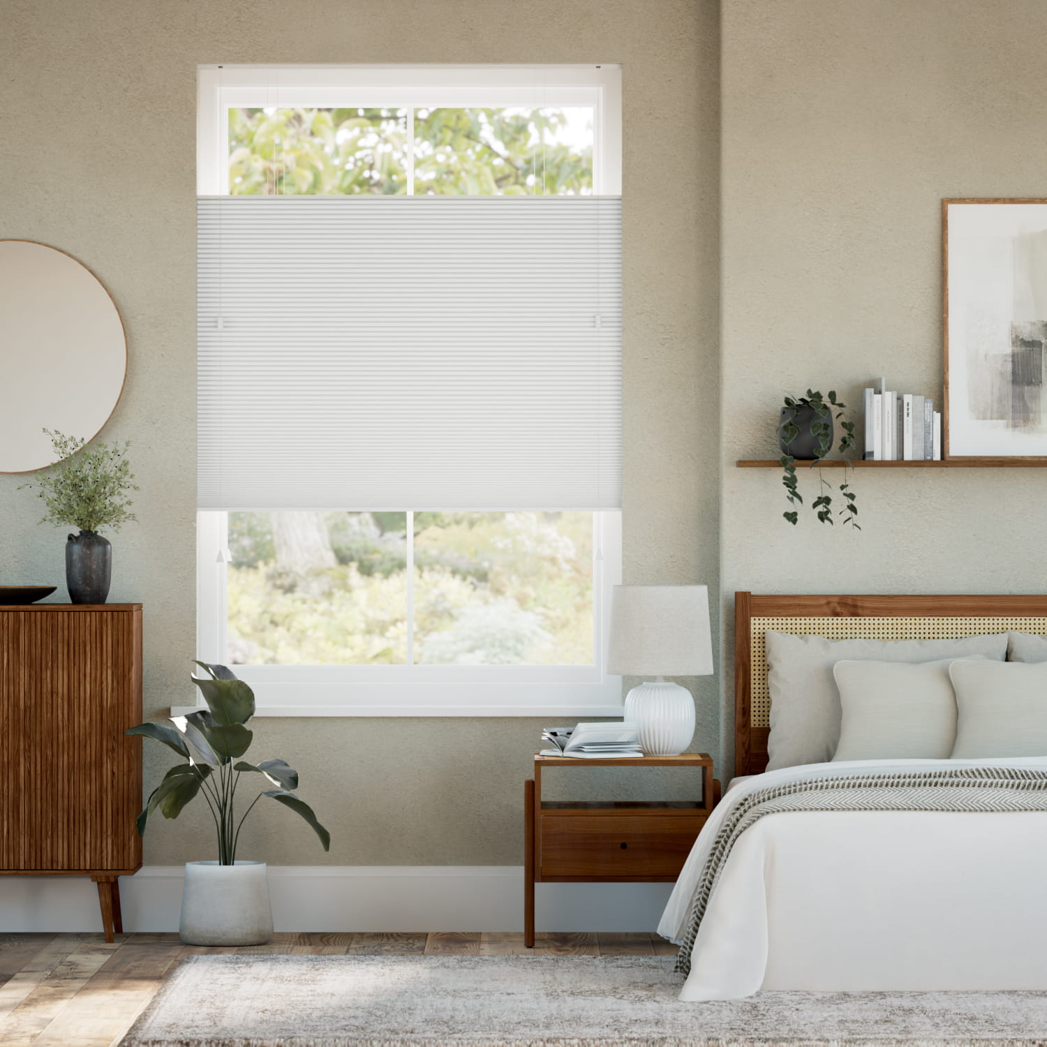 【カーテンレール可】遮光トップダウンハニカム チョーク シェード