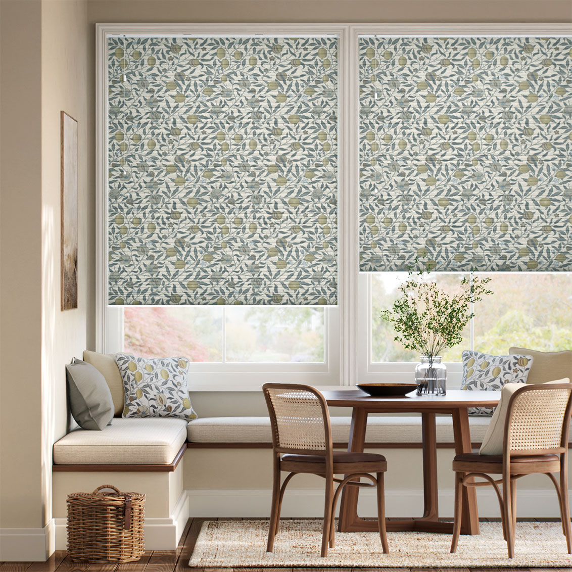 【カーテンレール可】遮光ハニカム ウィリアムモリス フルーツ プリムローズ シェード