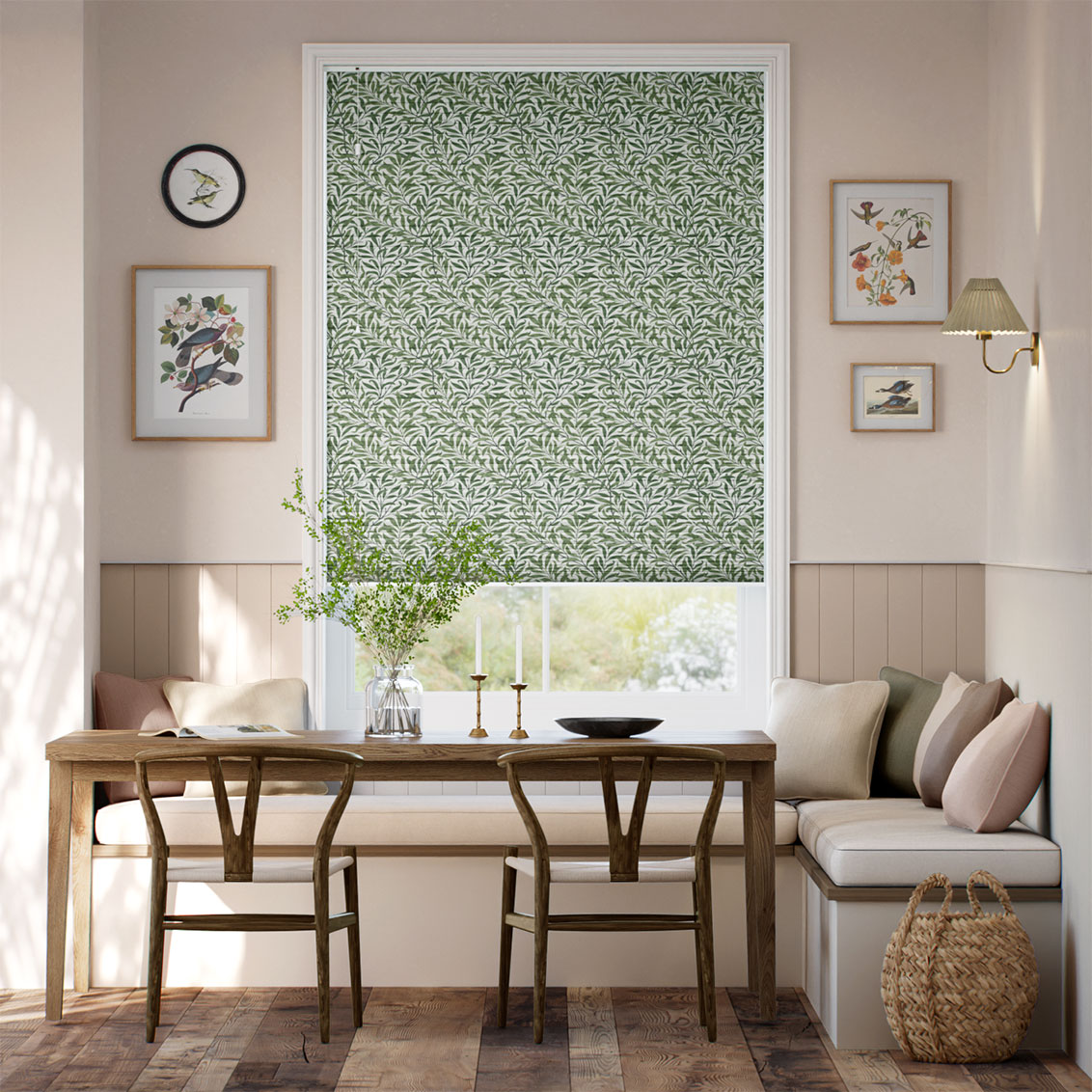 【カーテンレール可】遮光ハニカム ウィリアムモリス ウイローバウ バイン シェード