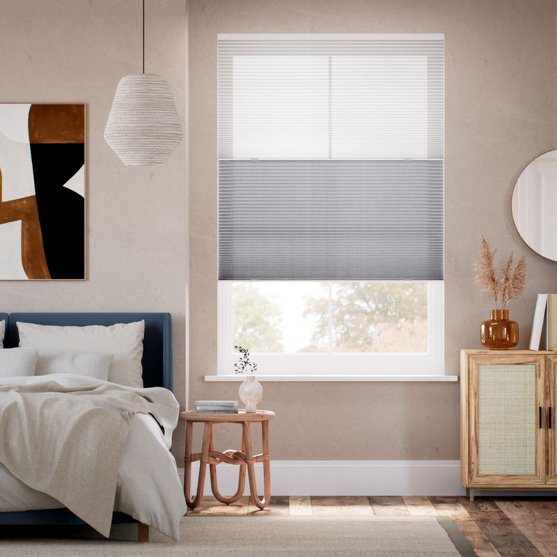 コードレス リネンツインハニカム リネンシアークリアホワイト × リネンモダングレー ハニカムシェード