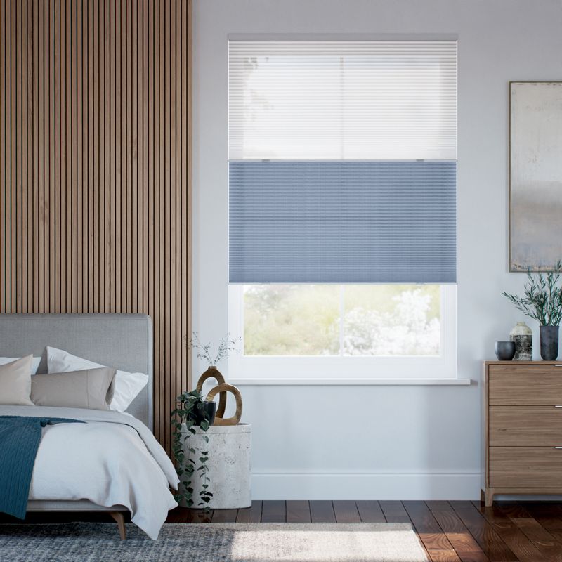 コードレス リネンツインハニカム リネンシアークリアホワイト × リネンモダンブルー ハニカムシェード