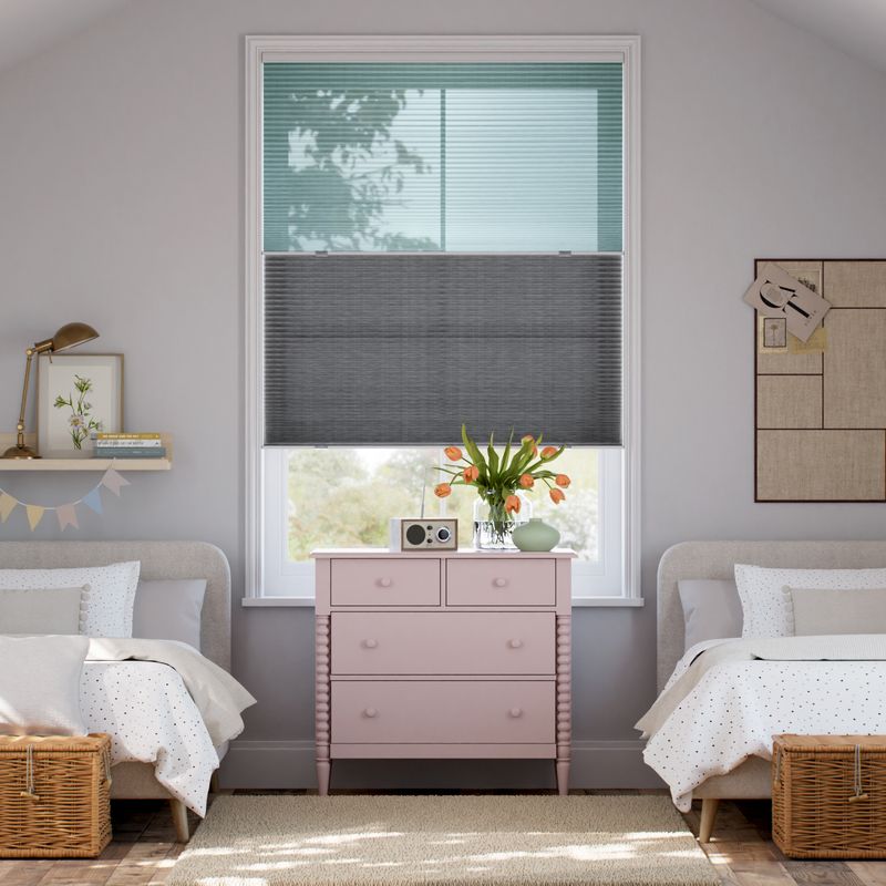 コードレス リネンツインハニカム リネンシアーグリーン × リネンチャコールグレー ハニカムシェード