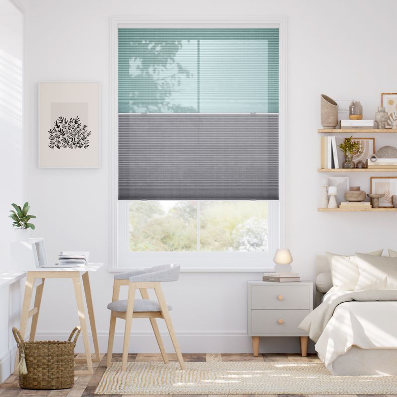 コードレス リネンツインハニカム リネンシアーグリーン × リネンモダングレー ハニカムシェード