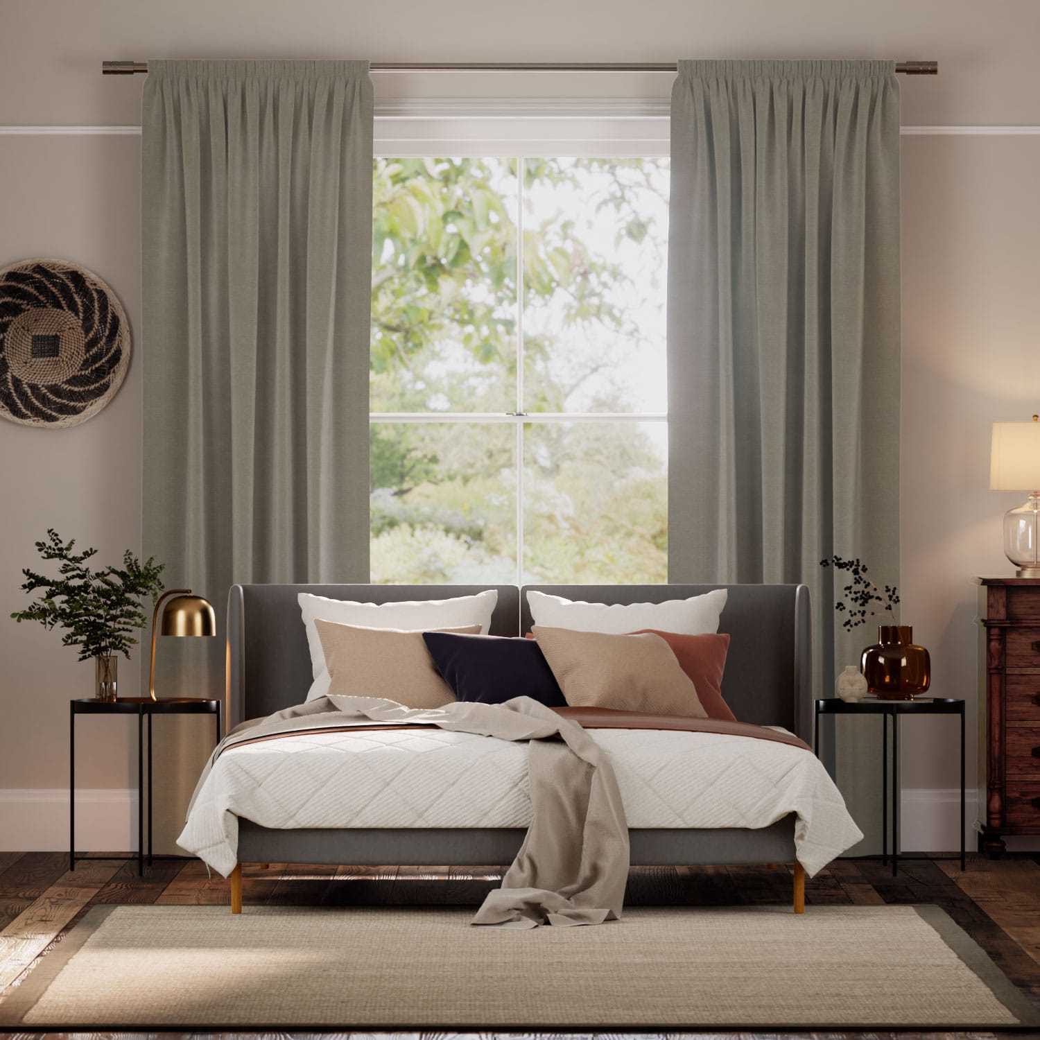 デンバー グレージュ＆レースホワイト カーテン