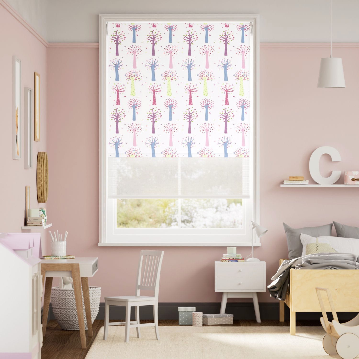 エンチャントフォレスト 遮光キャンディ＆ホワイト ダブルロールスクリーン