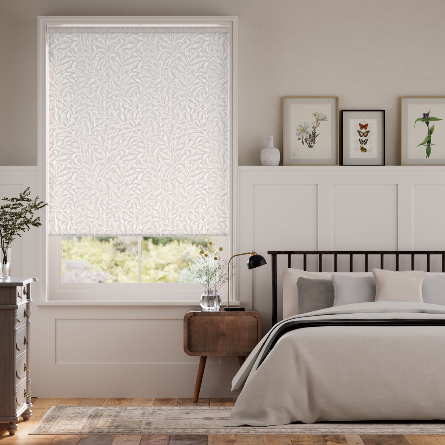 電動 ウィリアムモリス ウイローバウ オイスター ジャガード織 ロールスクリーン