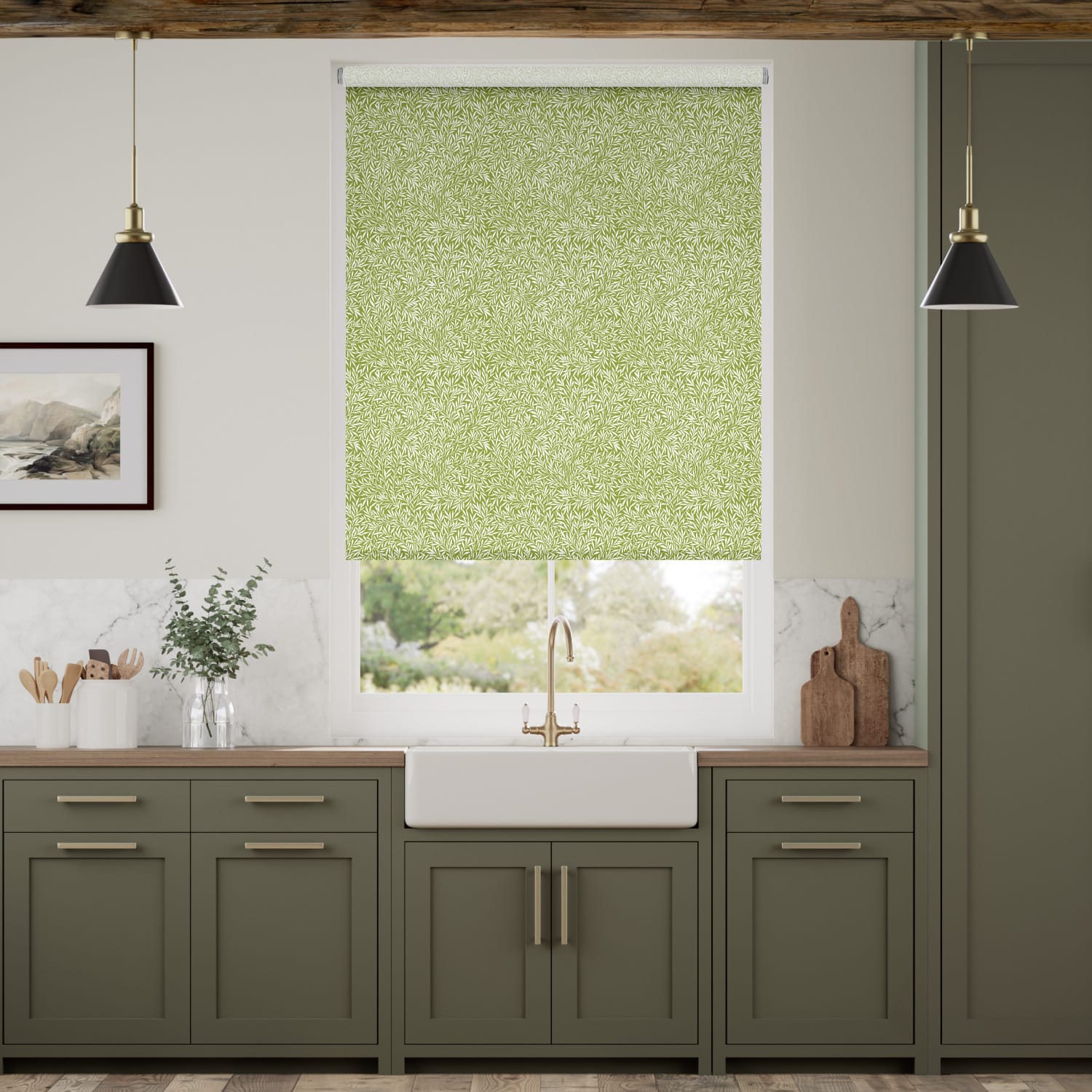 電動 ウィリアムモリス ウイロー オリーブ ロールスクリーン