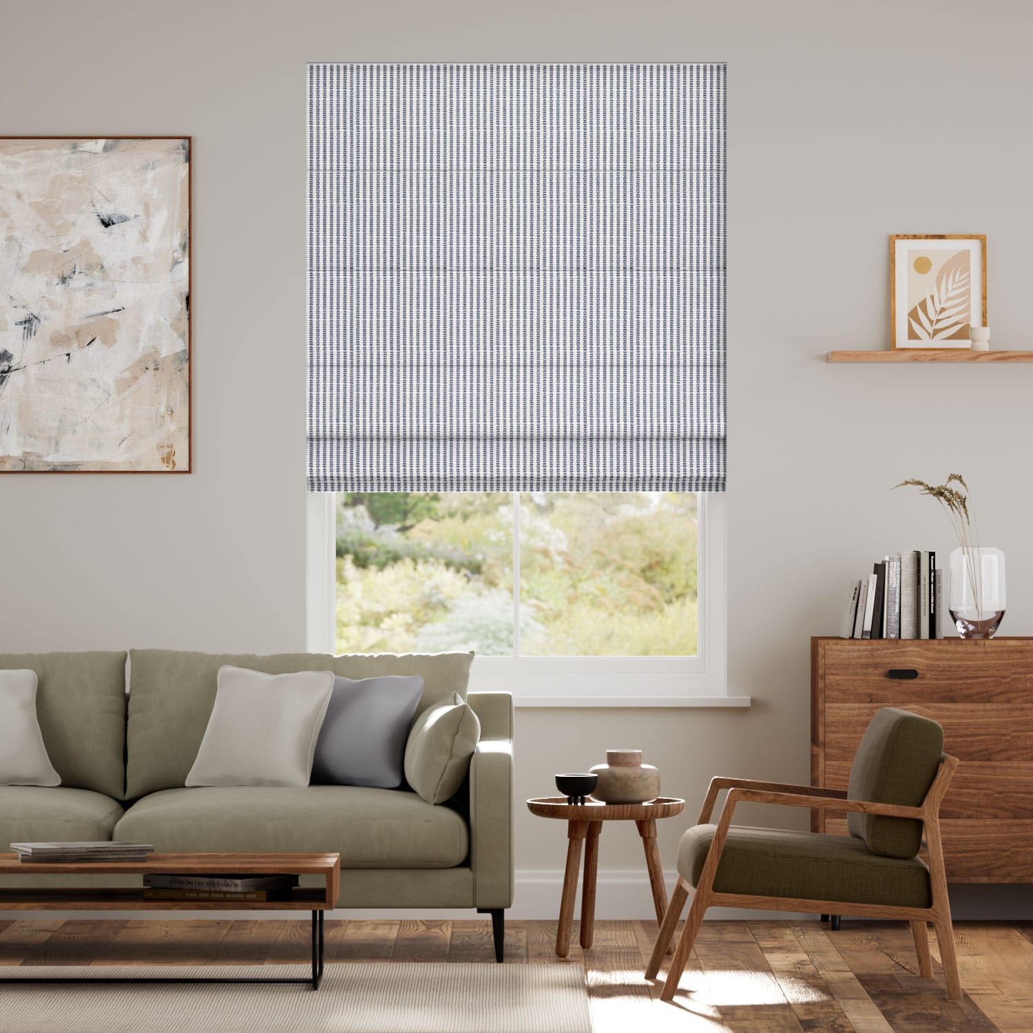 エラストライプ ネイビー ローマンシェード