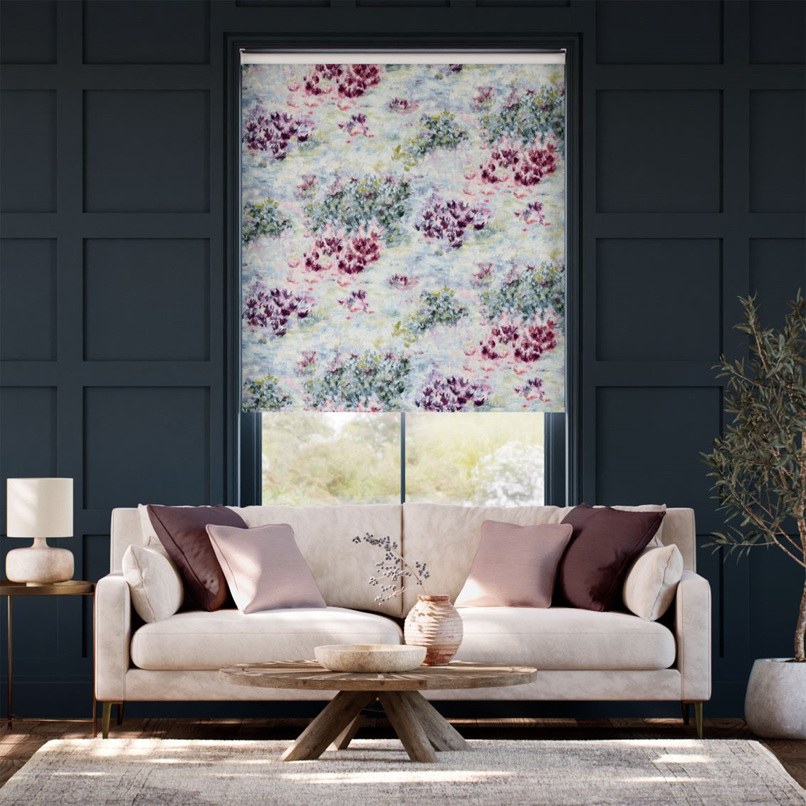 フィオレ ベルベット ソフトブルーマゼンタ ロールスクリーン