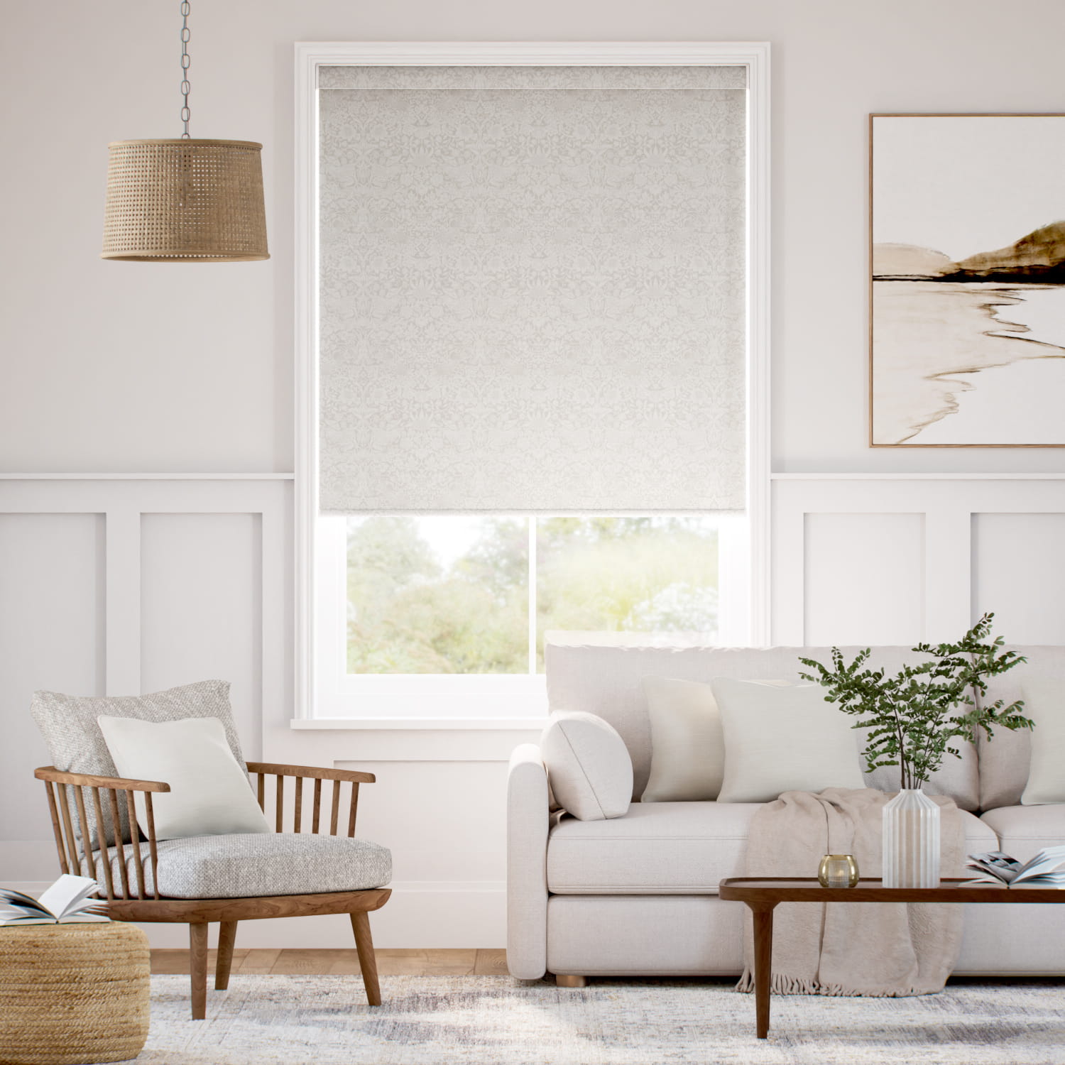 コードレス ウィリアムモリス いちご泥棒 オイスター ジャガード織 ロールスクリーン