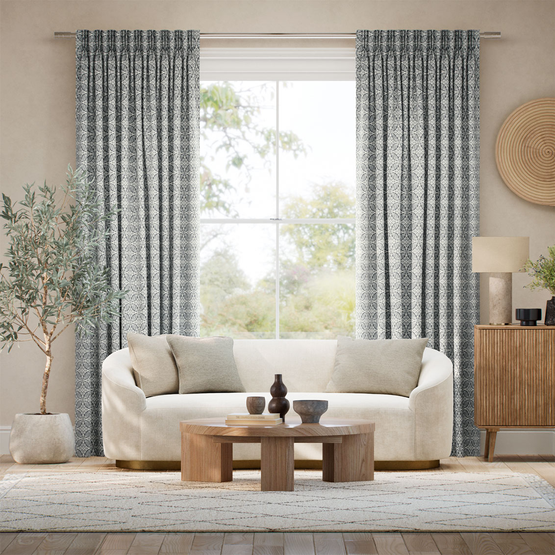 鳥結び 墨黒 カーテン