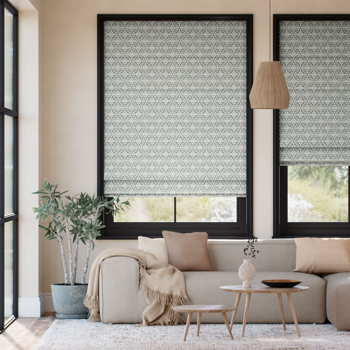 鳥結び 墨黒 ローマンシェード