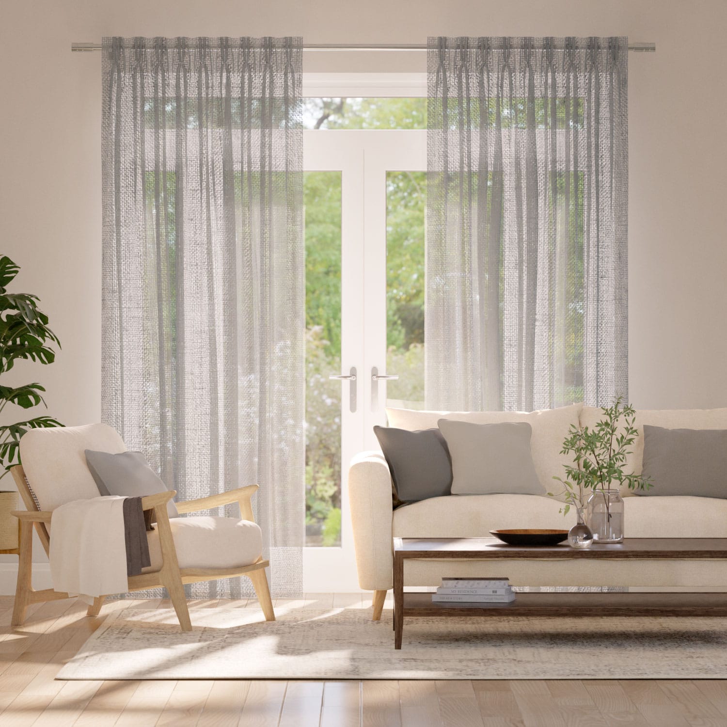 ルミエ　アリエル　シルバーストーン　裏地なし カーテン