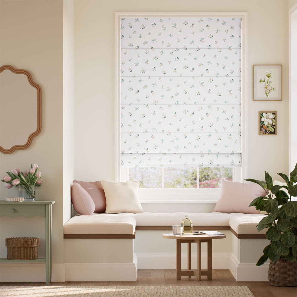 ポージー・コサージュ クリーム ローマンシェード