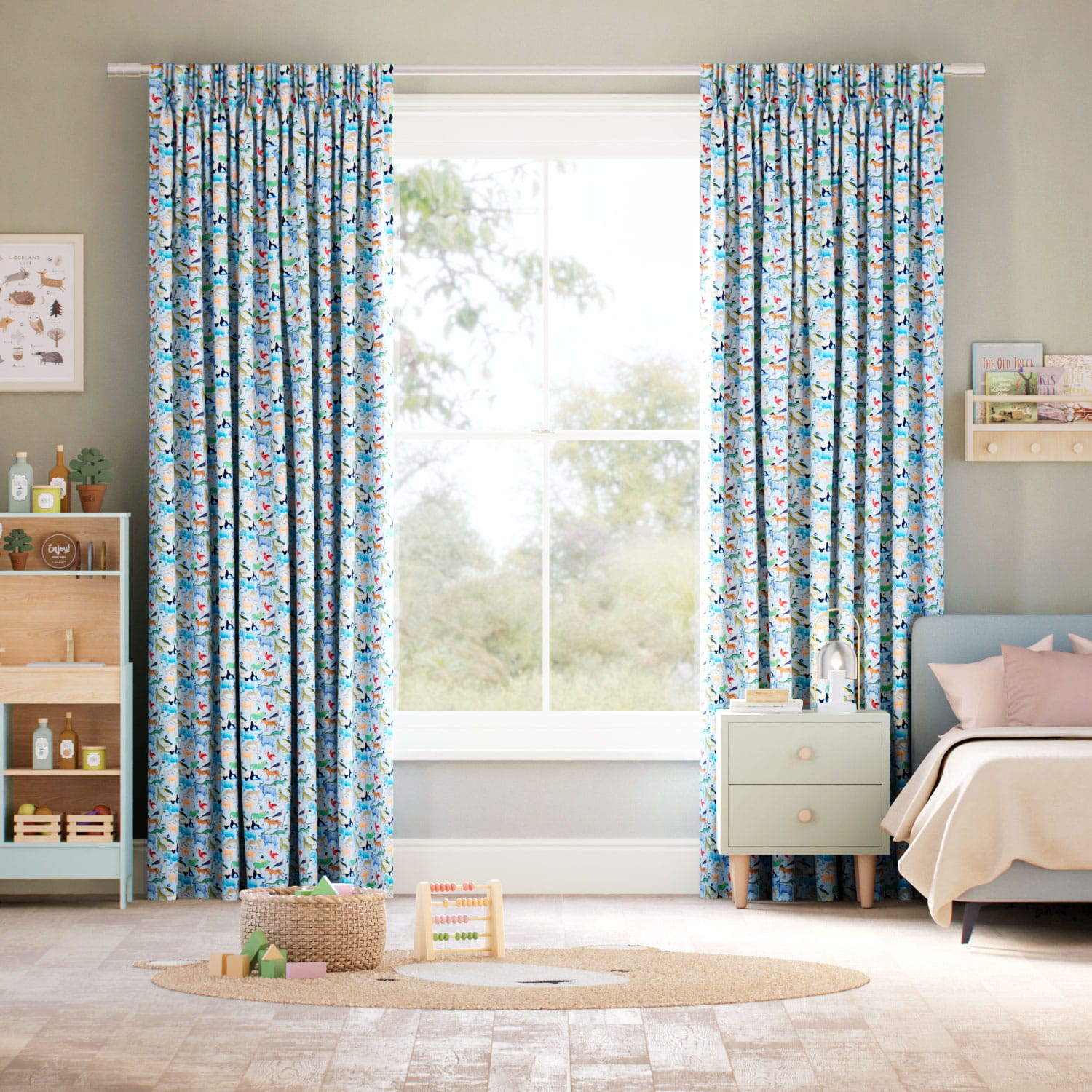 キューウィ２ コーンフラワー カーテン