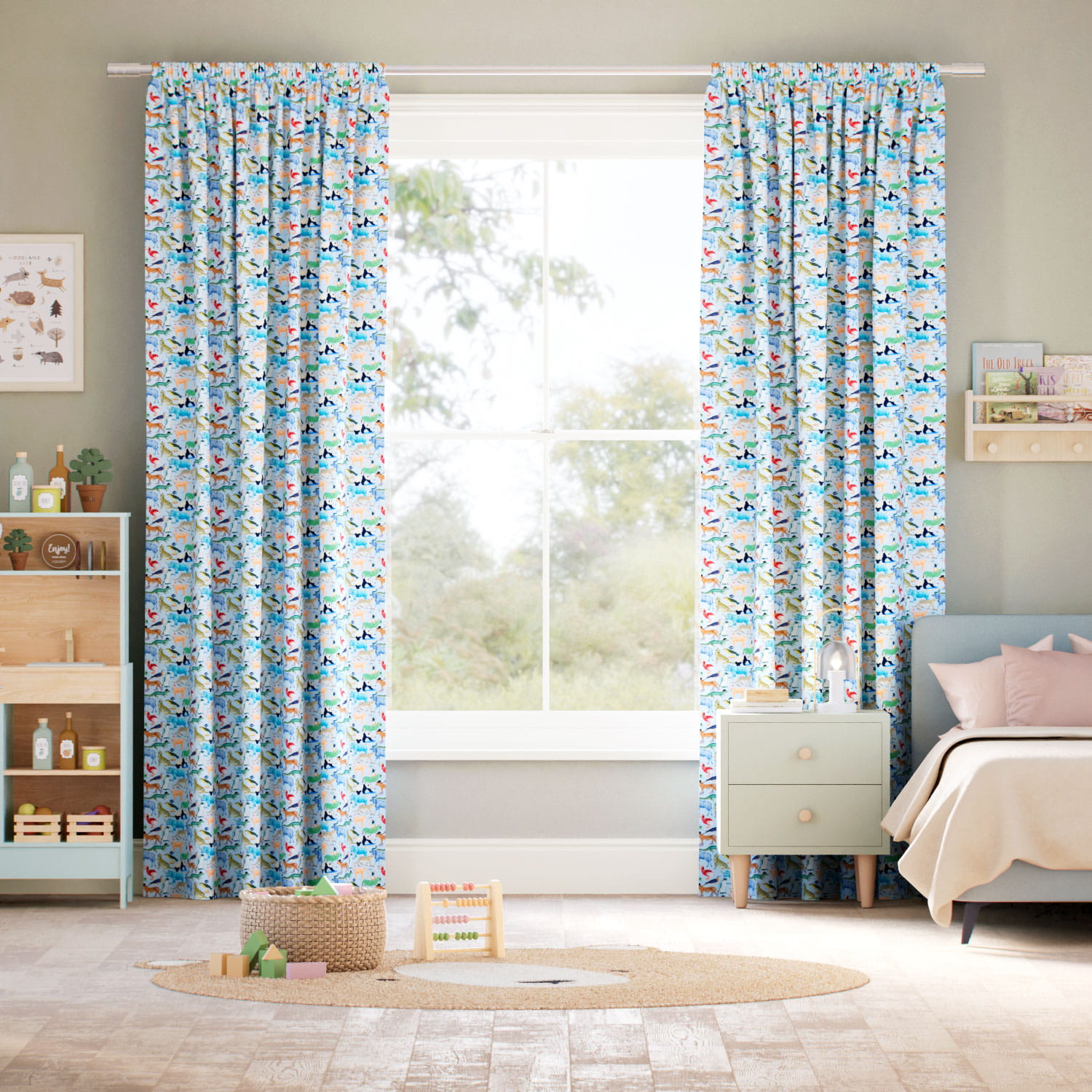 キューウィ２ コーンフラワー カーテン