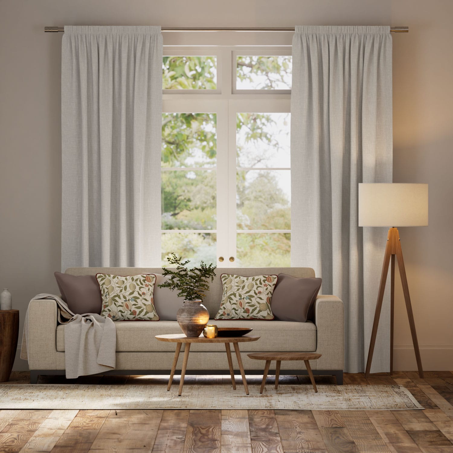 セドナ ミストグレー＆レースホワイト カーテン