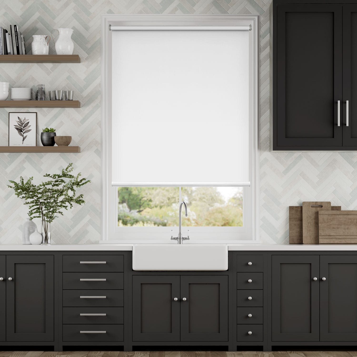 【つっぱり式 電動】遮光 スノーホワイト ロールスクリーン