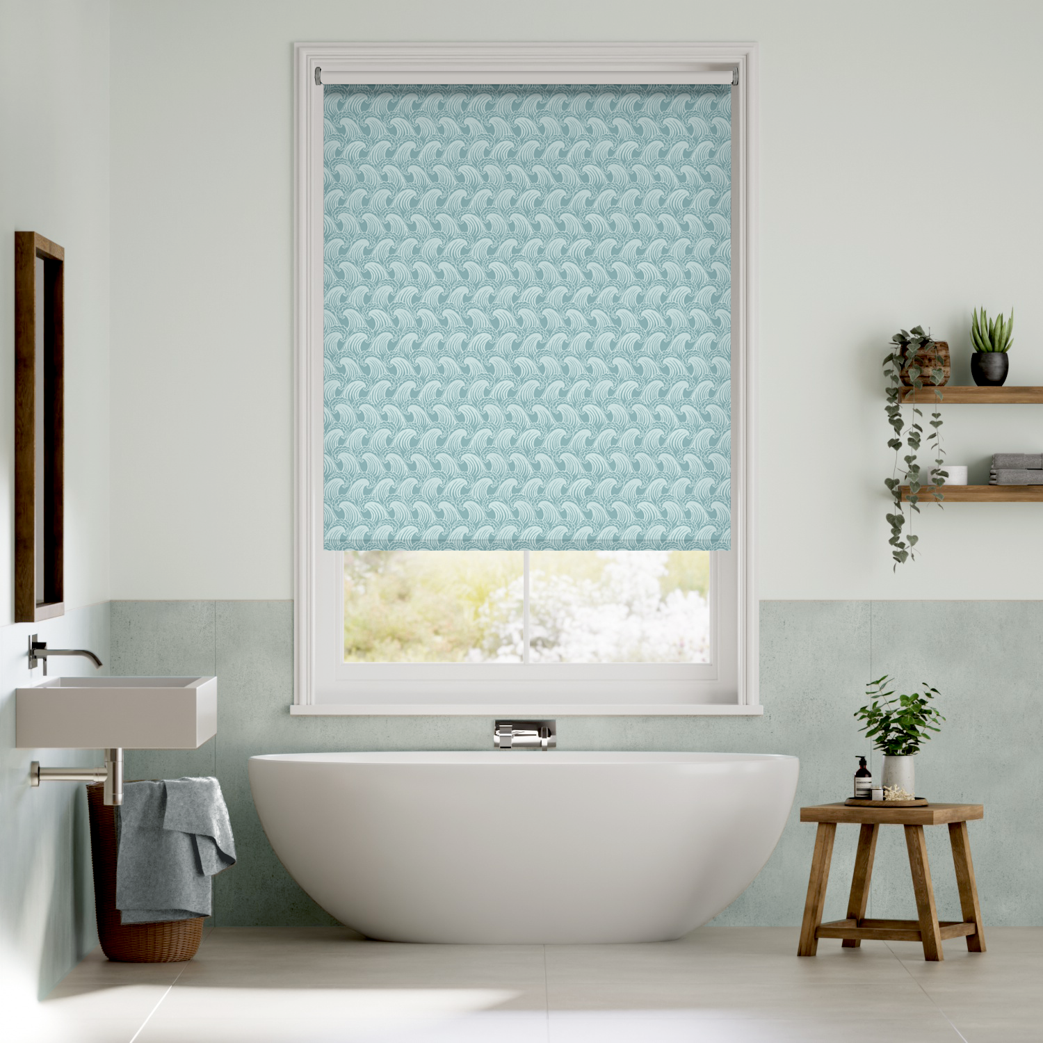 防水・遮光 ライド・ザ・ウェーブ　アクア ロールスクリーン