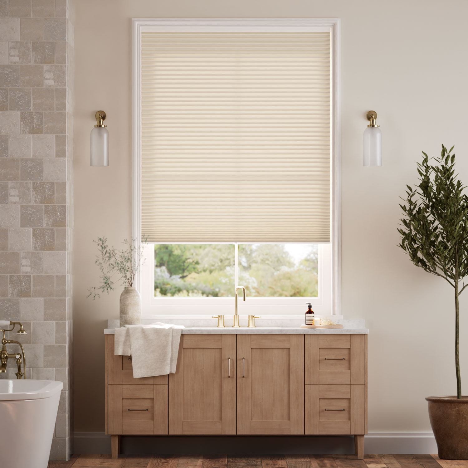 【窓貼りタイプ】採光 ウイート コードレス ハニカム シェード