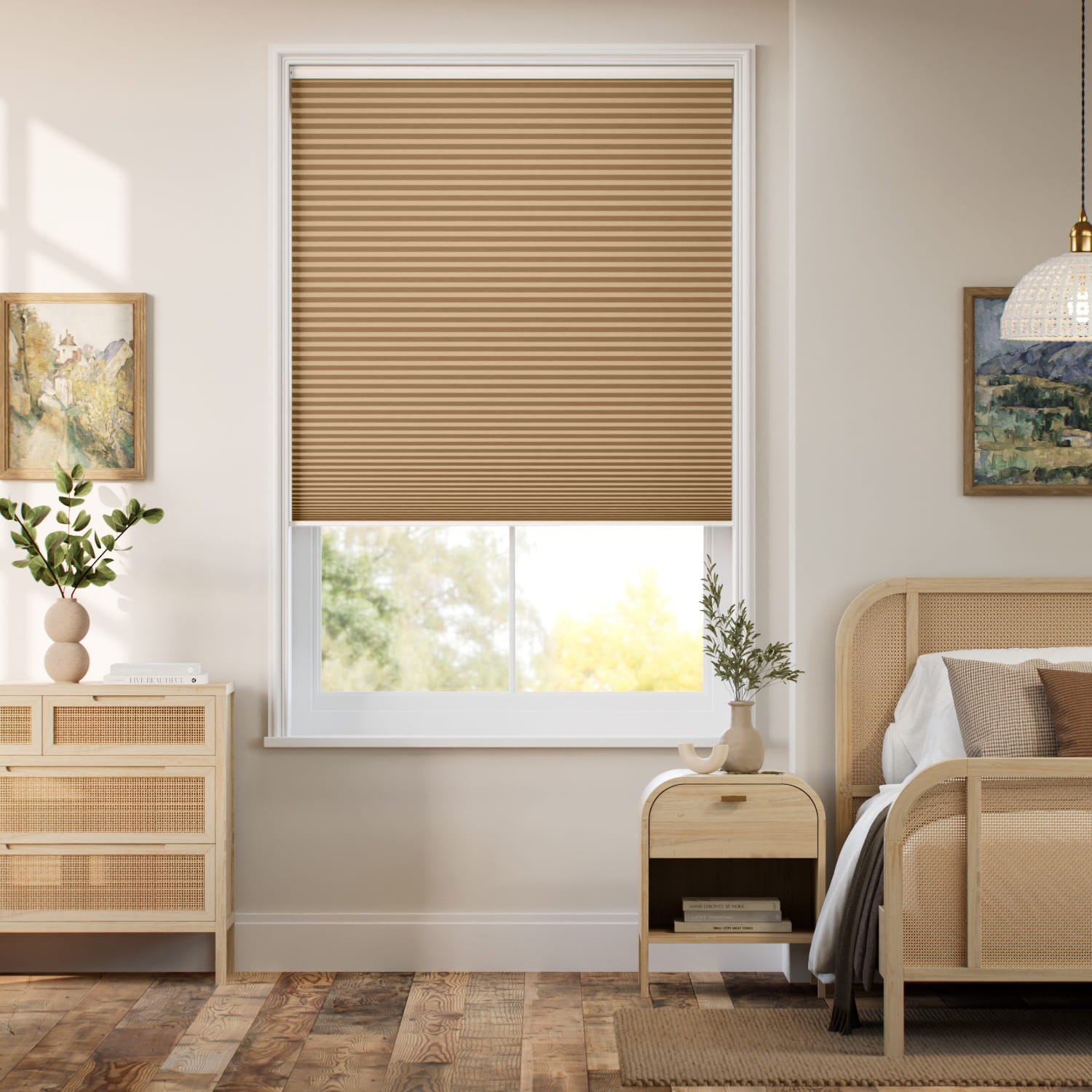 【窓貼りタイプ】遮光 チョコレート コードレス ハニカム シェード