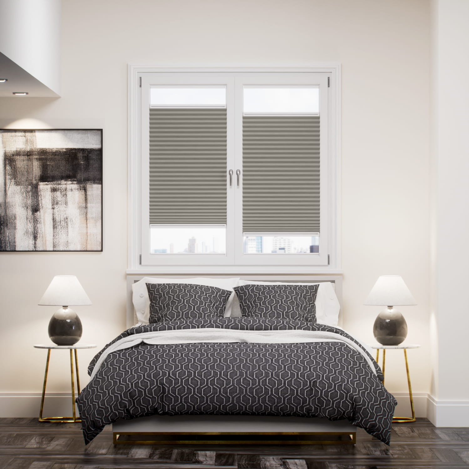 【窓貼りタイプ】採光 シェールグレー プリーツスクリーン