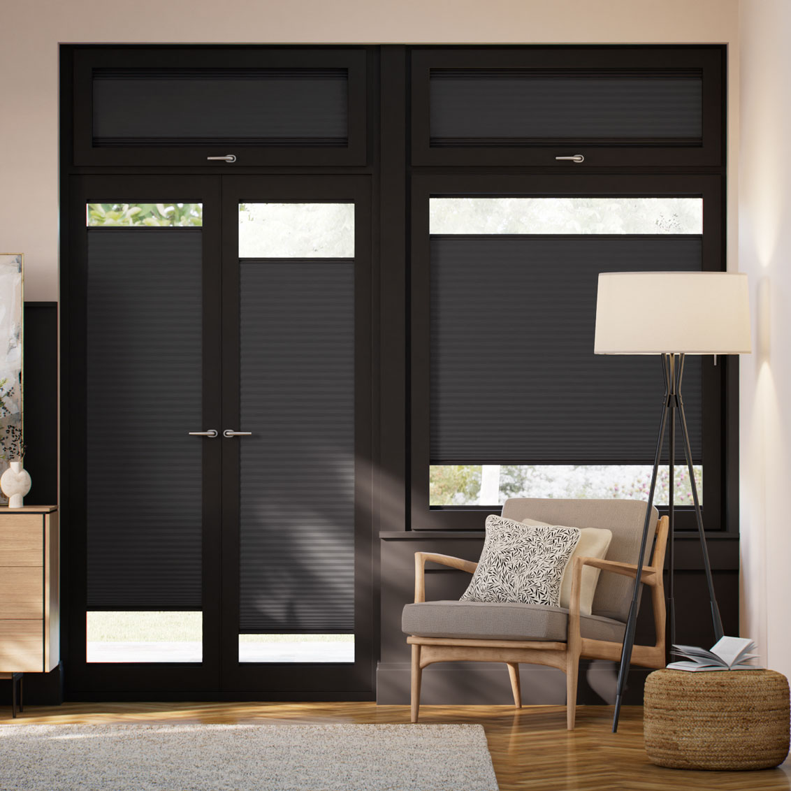 【窓貼りタイプ】遮光 アンスラサイト ハニカム シェード