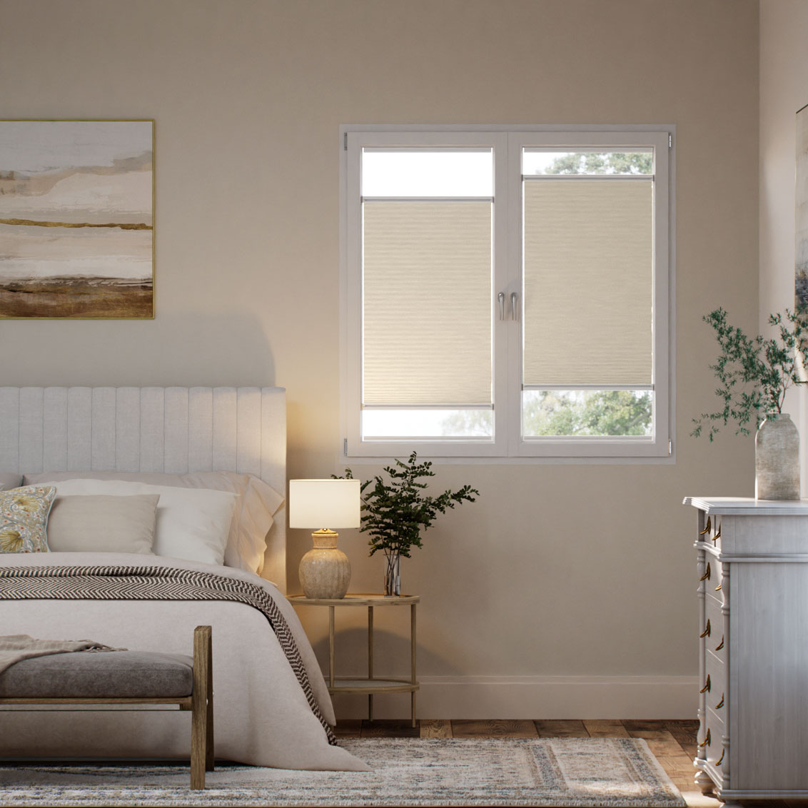 【窓貼りタイプ】遮光 ベージュ ハニカム シェード