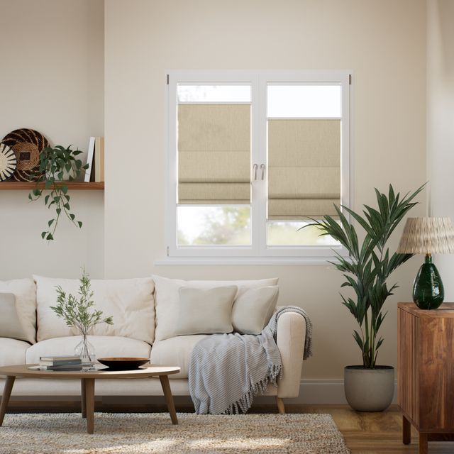 【窓貼りタイプ】エタニティリネン ビスケット ローマンシェード